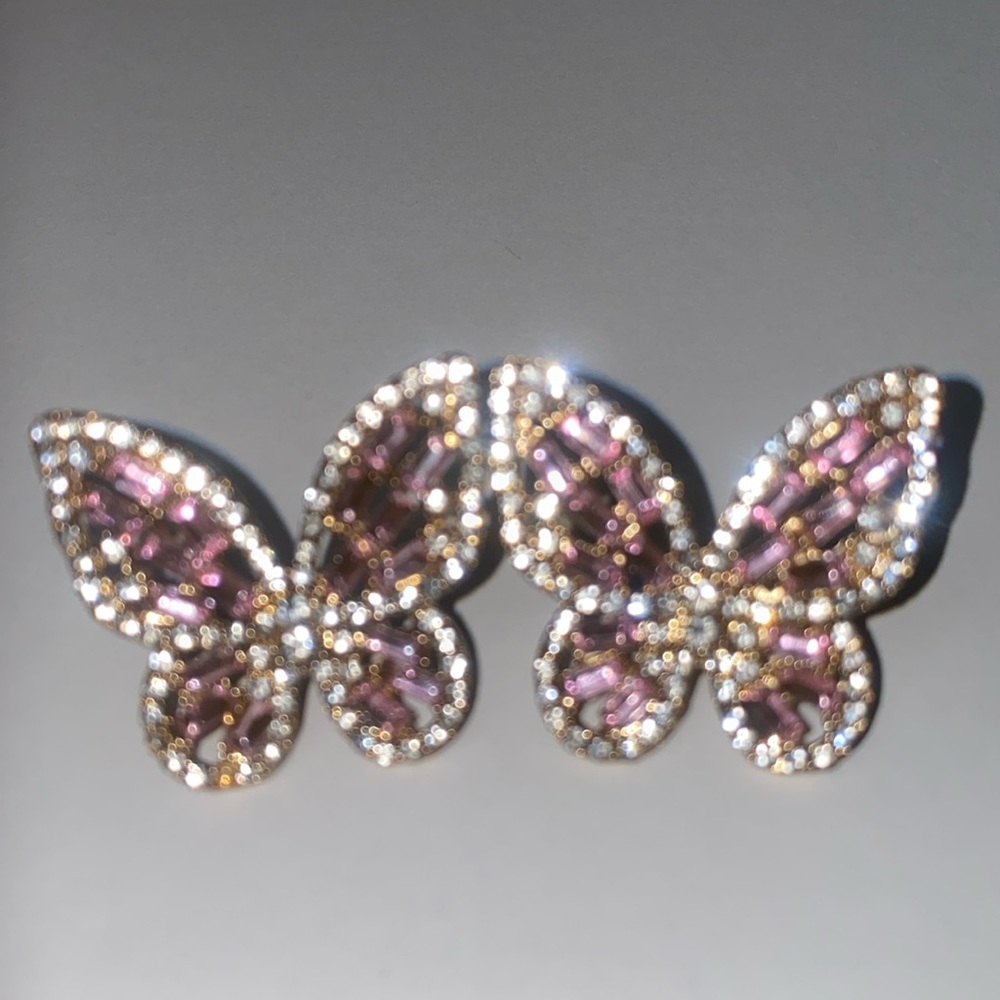 Crystal butterfly earrings pink and white - Picture 4 of 6